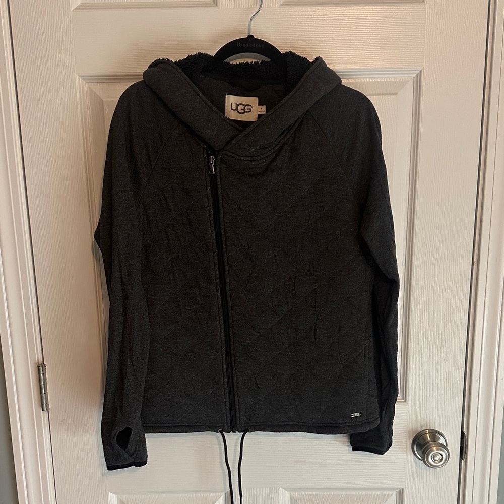 UGG Charcoal gray Asymmetrical Hooded quilted jacket